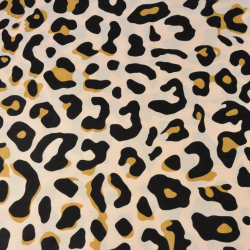 Baumwolle 100% Leopardenmuster braun-schwarz auf aprikosenfarbenem Hintergrund  