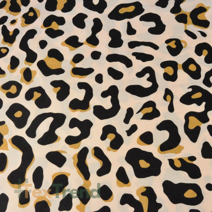 Baumwolle 100% Leopardenmuster braun-schwarz auf aprikosenfarbenem Hintergrund  