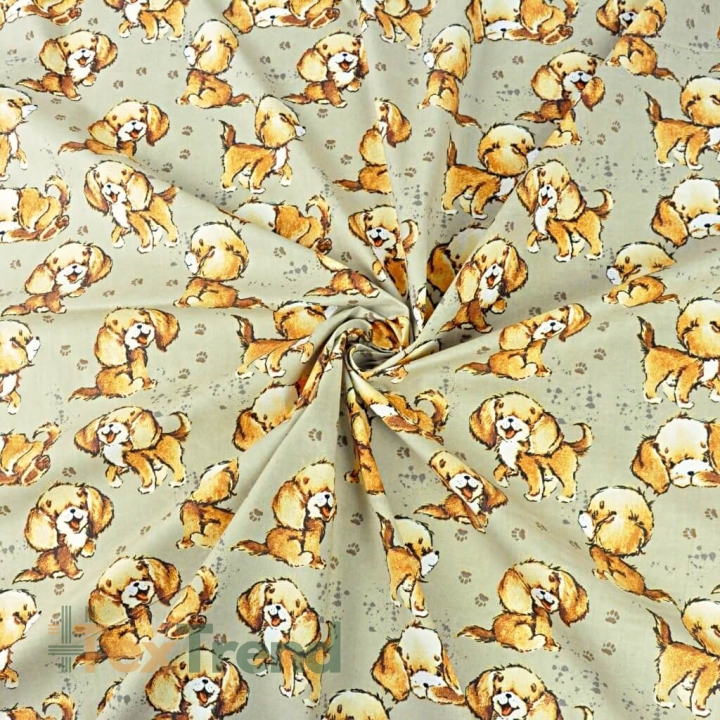 Baumwolle 100% beige Hunde auf beigem Hintergrund  