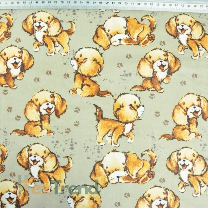 Baumwolle 100% beige Hunde auf beigem Hintergrund  