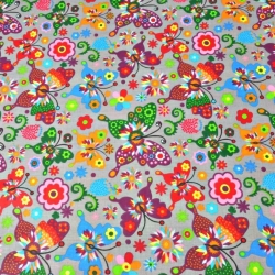 Baumwolle 100% Łowickie Schmetterlinge auf grauem Hintergrund  