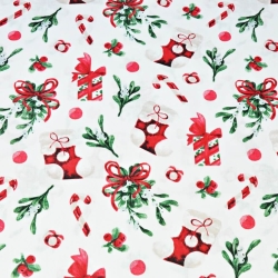 Baumwolle 100% Weihnachtsmuster mit Socken und Geschenken auf weißem Hintergrund  