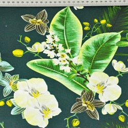 Baumwolle 100% Orchidee auf dunkelgrünem Hintergrund 220cm  