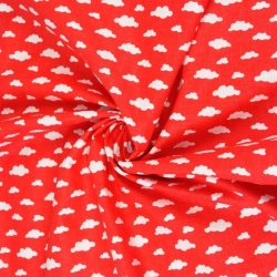 Baumwolle 100% Wolken MINI weiß auf rotem Hintergrund  