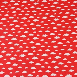 Baumwolle 100% Wolken MINI weiß auf rotem Hintergrund  