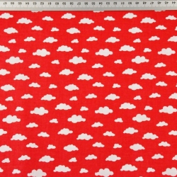 Baumwolle 100% Wolken MINI weiß auf rotem Hintergrund  