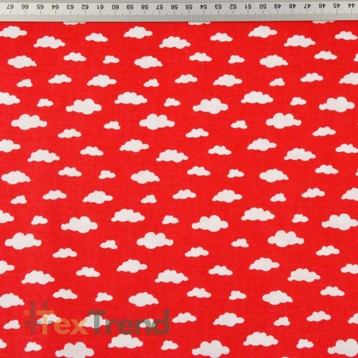 Baumwolle 100% Wolken MINI weiß auf rotem Hintergrund  