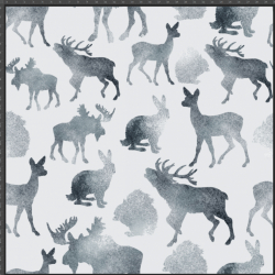 Sweatstoff Loop Digitaldruck - grafitfarbene Rentiere auf weißem Hintergrund  