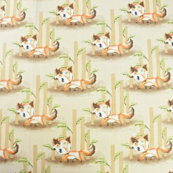 Baumwolle 100% Füchse in Bäumen auf beigem Hintergrund  
