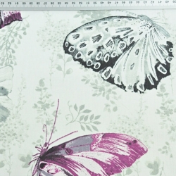 Baumwolle 100% Schmetterlinge in fuchsia-grau auf gebrochenem Weiß  