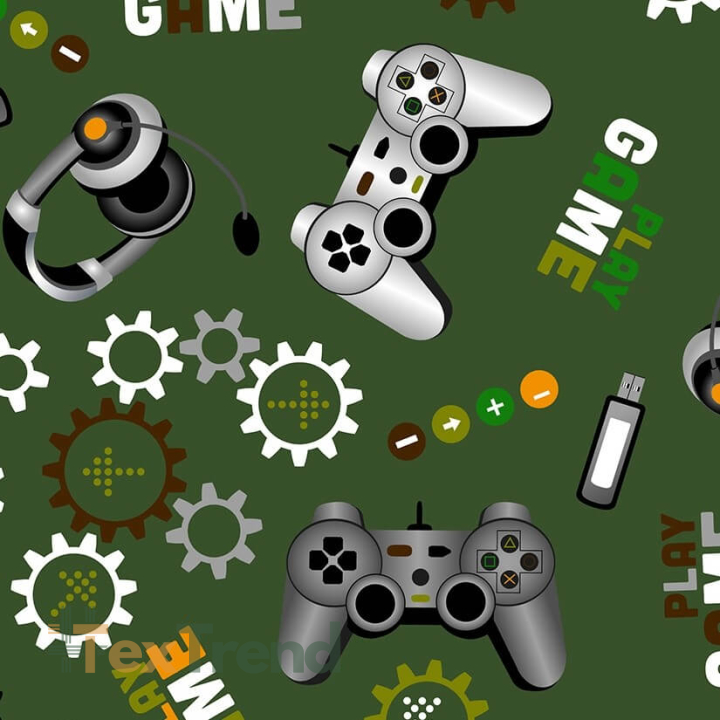 Baumwolle 100% Computerspiele auf grünem Hintergrund  