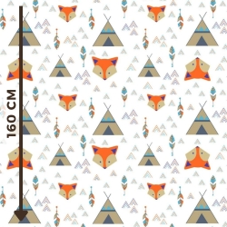 Baumwolle 100% Füchse mit Tipi in orange-beige auf weißem Hintergrund  