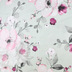 Baumwolle 100% große Apfelblüten rosa-grau auf grauem Hintergrund - 220cm  