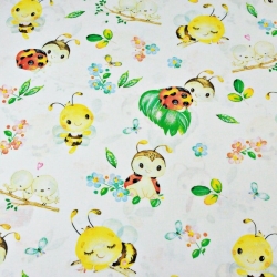 Baumwolle 100% Marienkäfer mit Bienen auf weißem Hintergrund  