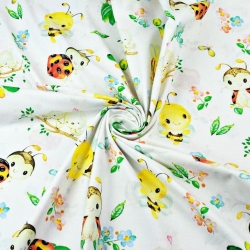 Baumwolle 100% Marienkäfer mit Bienen auf weißem Hintergrund  