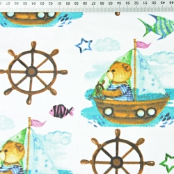 Baumwolle 100% Bärenmatrosen mit Steuerrädern auf weißem Hintergrund  