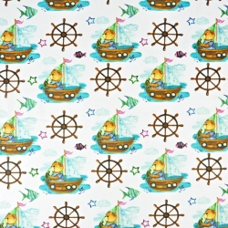 Baumwolle 100% Bärenmatrosen mit Steuerrädern auf weißem Hintergrund  