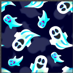 Jersey-Stoff Digitaldruck - Gespenster auf dunkelblauem Hintergrund  