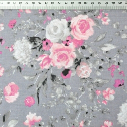 Baumwolle 100% rosa Blumensträuße auf grauem Hintergrund  