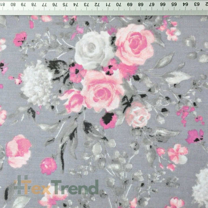 Baumwolle 100% rosa Blumensträuße auf grauem Hintergrund  