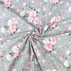 Baumwolle 100% rosa Blumensträuße auf grauem Hintergrund  