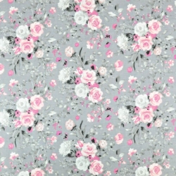 Baumwolle 100% rosa Blumensträuße auf grauem Hintergrund  