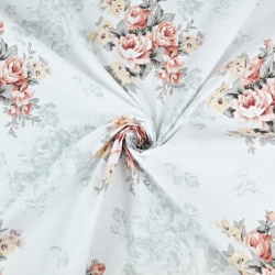 Baumwolle 100% grau-apricot Blumensträuße auf weißem Hintergrund  