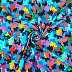Jersey-Stoff Digitaldruck - bunte Camouflage auf blauem Hintergrund  