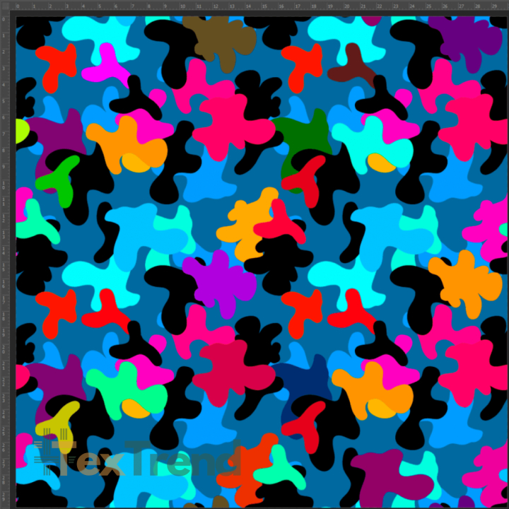 Jersey-Stoff Digitaldruck - bunte Camouflage auf blauem Hintergrund  