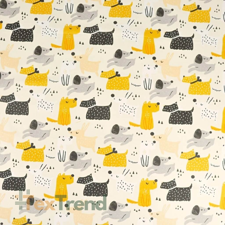 Baumwolle 100% orange Hunde auf beigem Hintergrund  