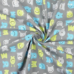 Baumwolle 100% Gespenster blau-grün auf grauem Hintergrund  