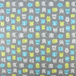 Baumwolle 100% Gespenster blau-grün auf grauem Hintergrund  