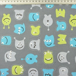 Baumwolle 100% Gespenster blau-grün auf grauem Hintergrund  