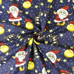 Baumwolle 100% Weihnachtsmuster mit Weihnachtsmännern und Christbaumkugeln auf dunkelblauem Hintergrund  