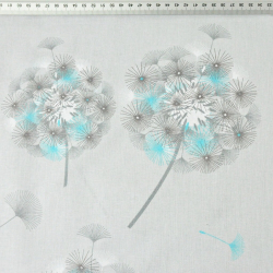 100% Baumwolle Pusteblumen grau-blau auf hellgrauem Hintergrund  