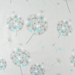 100% Baumwolle Pusteblumen grau-blau auf hellgrauem Hintergrund  