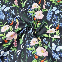 Baumwolle 100% Wiese mit Lupinen auf dunkelblauem Hintergrund  