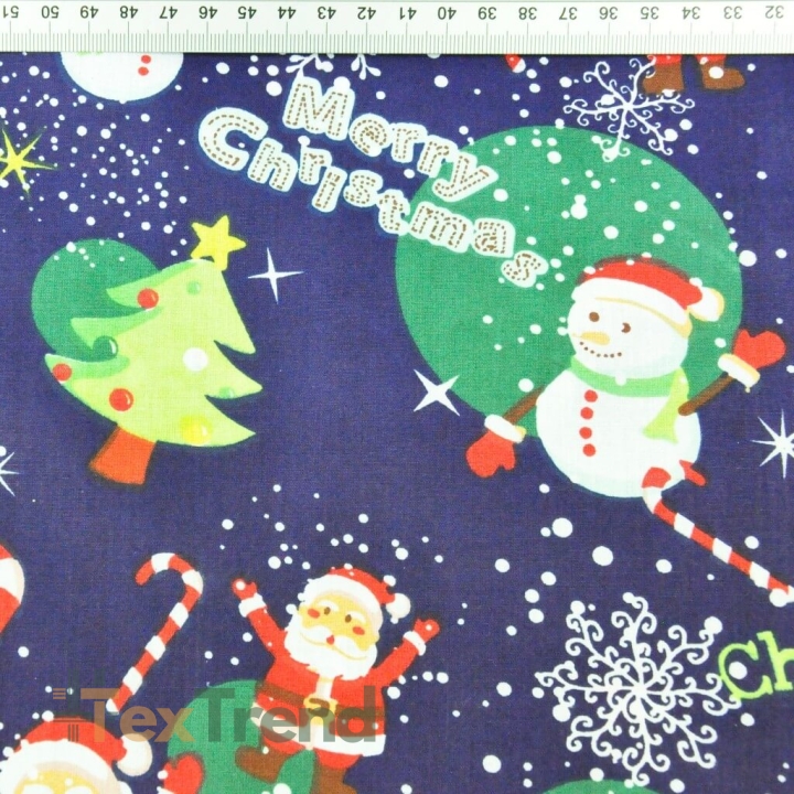 Baumwolle 100% Weihnachtsmuster mit Weihnachtsmännern und Schneemännern auf dunkelblauem Hintergrund  