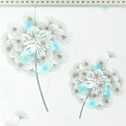 100% Baumwolle Pusteblumen grau-blau auf weißem Hintergrund  