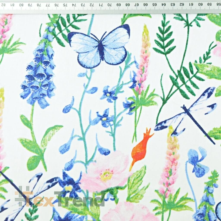 Baumwolle 100% Wiese mit Lupinen auf weißem Hintergrund  