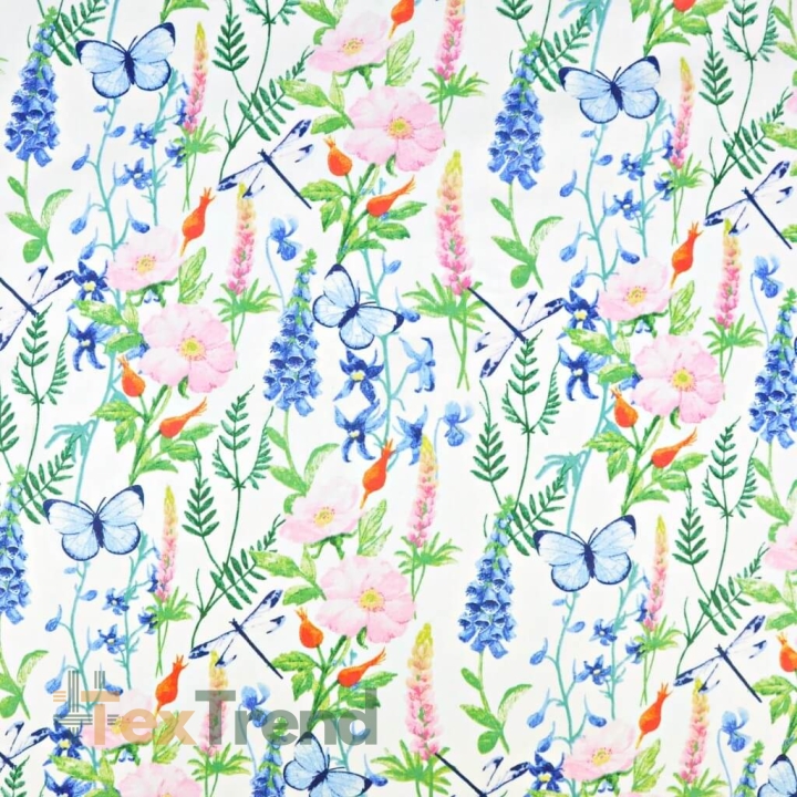 Baumwolle 100% Wiese mit Lupinen auf weißem Hintergrund  
