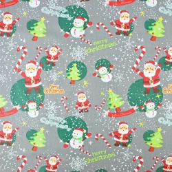 Baumwolle 100% Weihnachtsmuster mit Weihnachtsmännern und Schneemännern auf grauem Hintergrund  