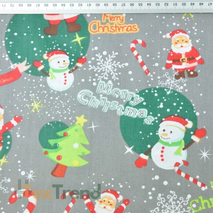 Baumwolle 100% Weihnachtsmuster mit Weihnachtsmännern und Schneemännern auf grauem Hintergrund  