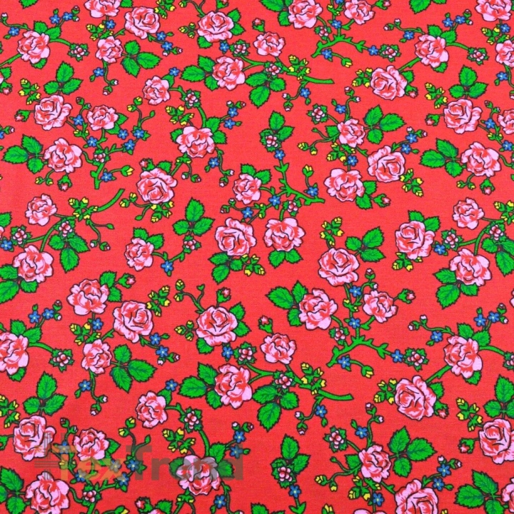 Baumwolle 100% Krakauer Muster Rosen auf rot  