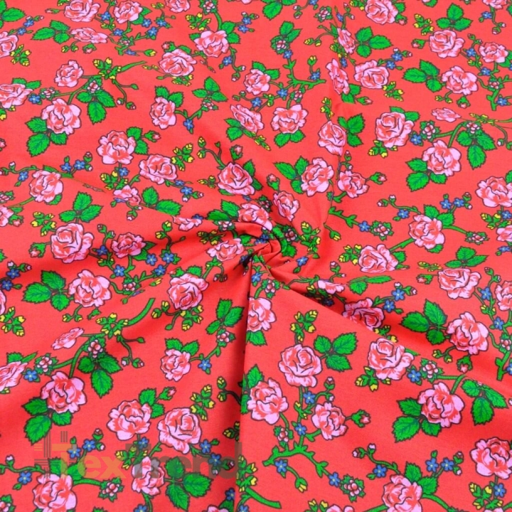 Baumwolle 100% Krakauer Muster Rosen auf rot  