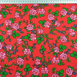 Baumwolle 100% Krakauer Muster Rosen auf rot  