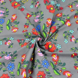 Baumwolle 100% bunter folkloristischer Muster auf dunkelgrauem Hintergrund  