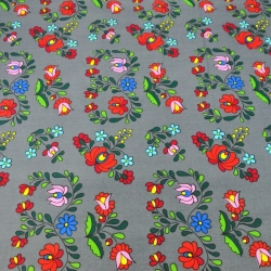 Baumwolle 100% bunter folkloristischer Muster auf dunkelgrauem Hintergrund  