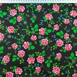 Baumwolle 100% Krakauer Muster Rosen auf schwarz  