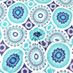Baumwolle 100% Mandala-Muster türkis auf weißem Hintergrund  